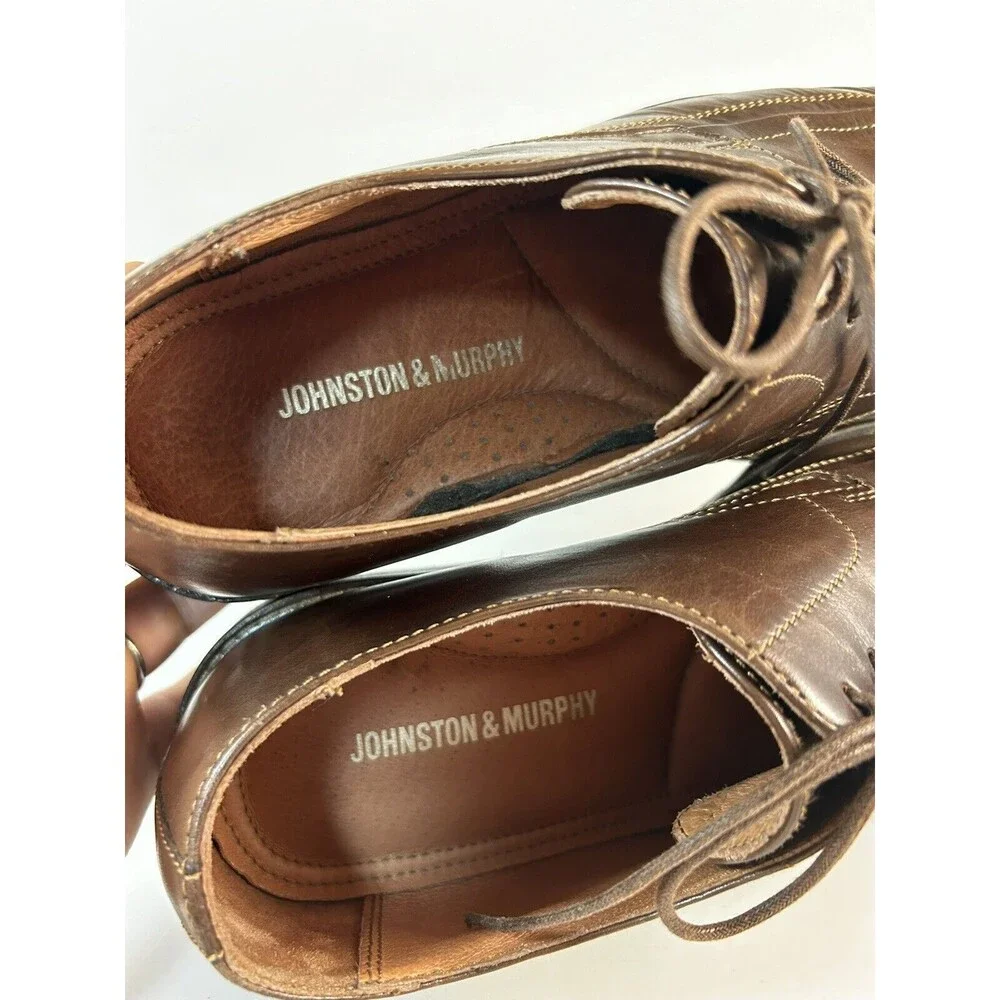 JOHNSTON & MURPHY Men's 8 Brown Leather Bicycle Toe Oxford Shoes 20-6460